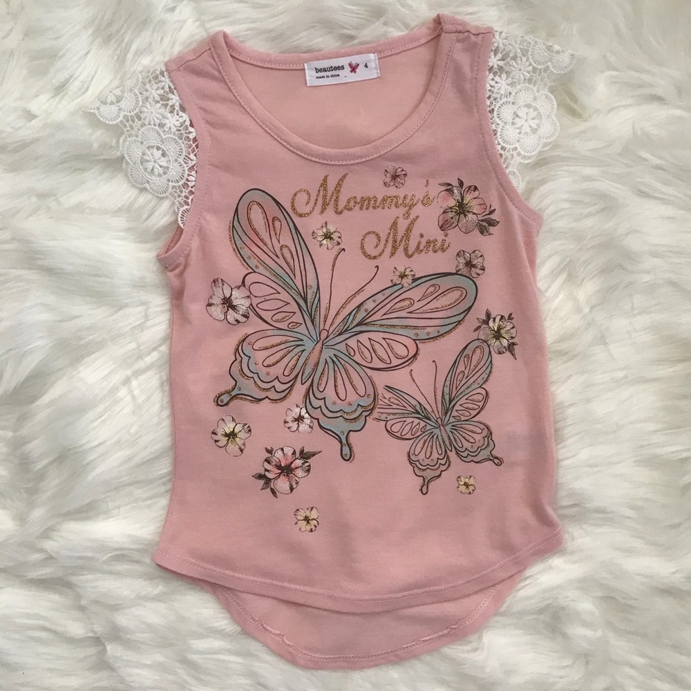New Little Girls Floral Pink Woven Top T-Shirt 4Y